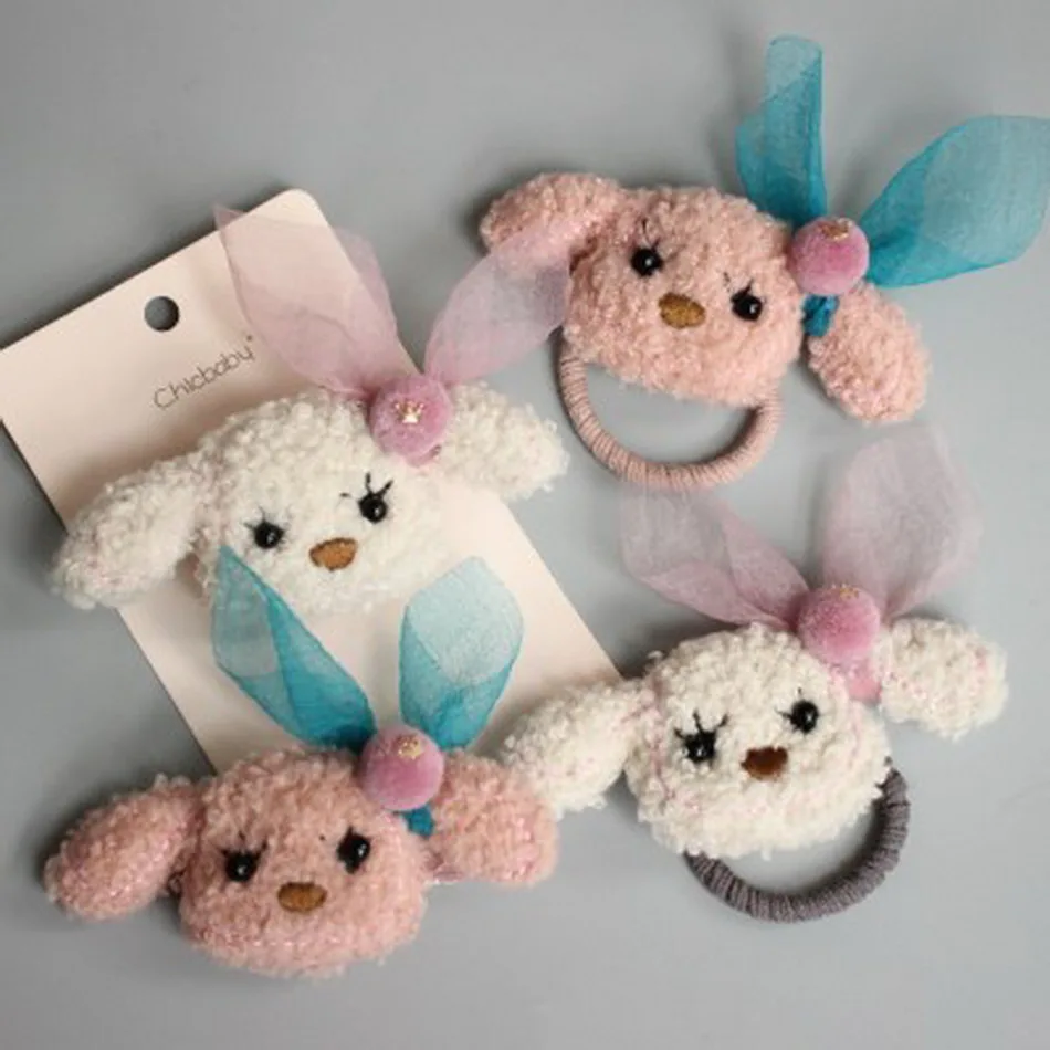 Korea New Cute Cartoon Dog Hair Bands And Hair Clips For Baby Girl Teddy Scrunchie Kid Crunchy Hair Tie Ribbon Ponytail Headwear