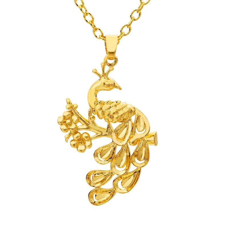 OMHXFC Wholesale European Fashion Woman Man Unisex Party Birthday Wedding Gift Hollow Peacock 24KT Real Gold Charm Pendant PN169