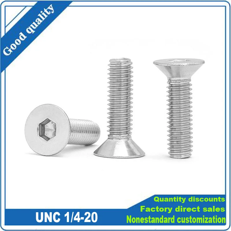 10pcs UNC 1/4-20 US Coarse Thread 304 A2-70 Stainless Steel Hex Hexagon Socket Flat Countersunk Head Screw Bolt 5/8