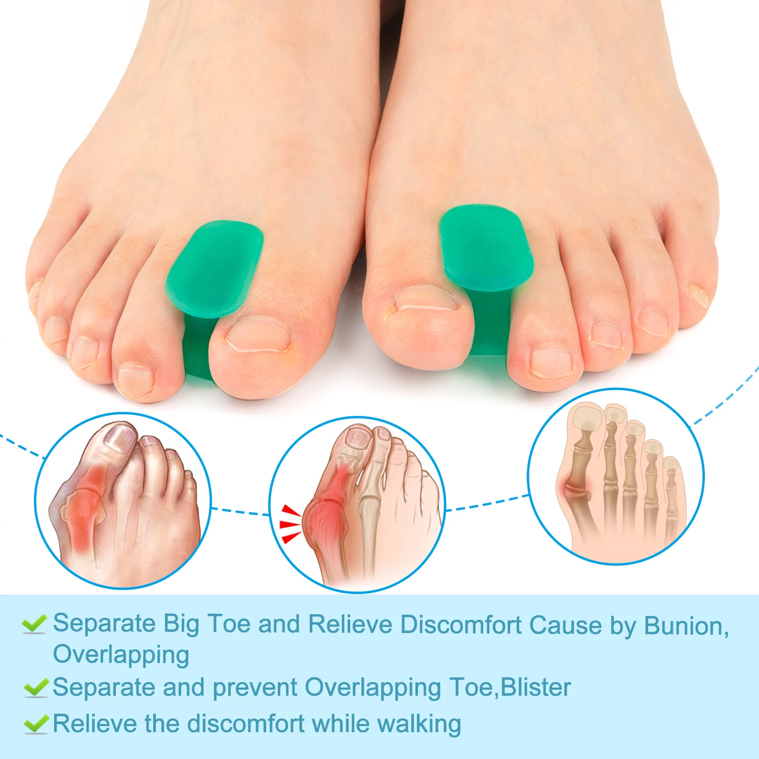 2Pcs Gel Toe Separator Foot Care Tool Silicone Big Toe Bunion Straightener Valgus Hallux Bunion Protector Corrector Alignment