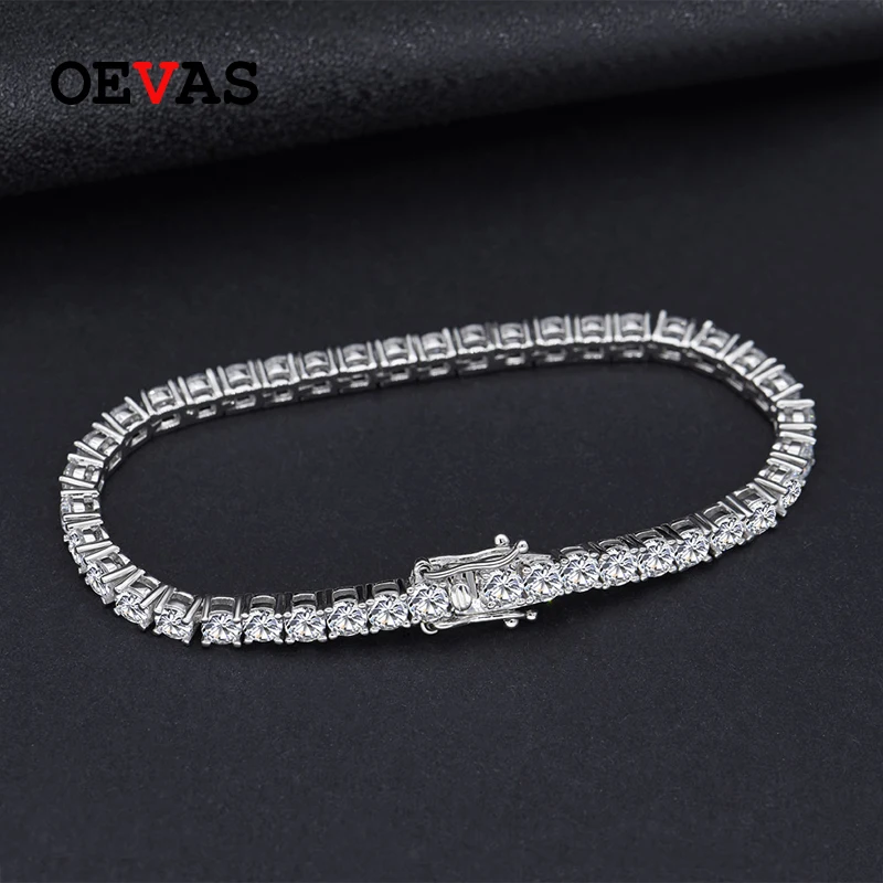 OEVAS 100% 925 Sterling Silver 3mm Created Diamond Gemstone Bangle Charm Wedding Tennis Bracelet Fine Jewelry Wholesale DropShip