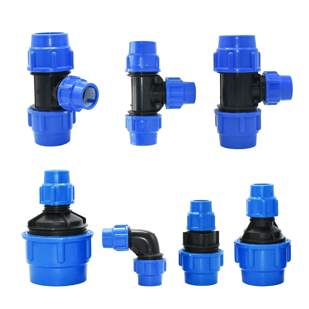 PE Tube Quick Connector Reducing Elbow Tee Water Splitter 63/50/40/32/25/20mm Plastic Coupler Farm Water Pipe Fittings