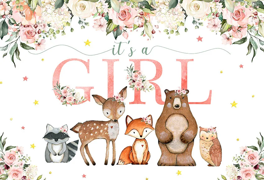 Avezano Pink Girl Birthday Wild Animals Flower Baby Shower Spring Photography Party Backdrop Decor Photo Studio Photozone Props