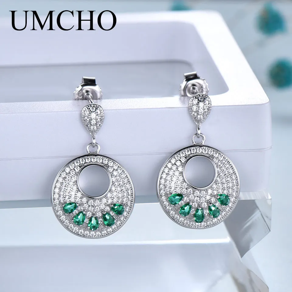 

UMCHO Solid Silver 925 Jewelry Round Created Nano Emerald Clip Earrings For Women Birthday Gifts Charms Fine Jewelry