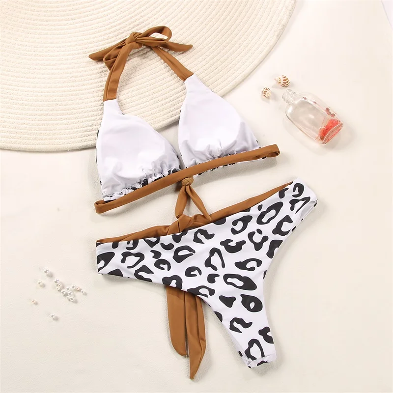 Miyouj New Bikini Sets 2024 Printed Swimwear Women's Two Piece Suit Patchwork Swimsuit Sexy High Cut Biquinis Bandage Bathwear