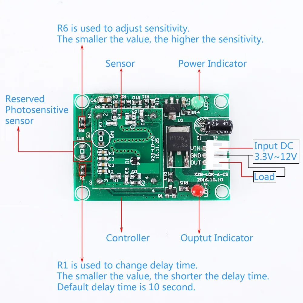 Microwave Radar Sensor Module Delay Time Relay Switch Controller 3.3V 5V 12V 24V 36V Sensing Distance 5m 10m 15m