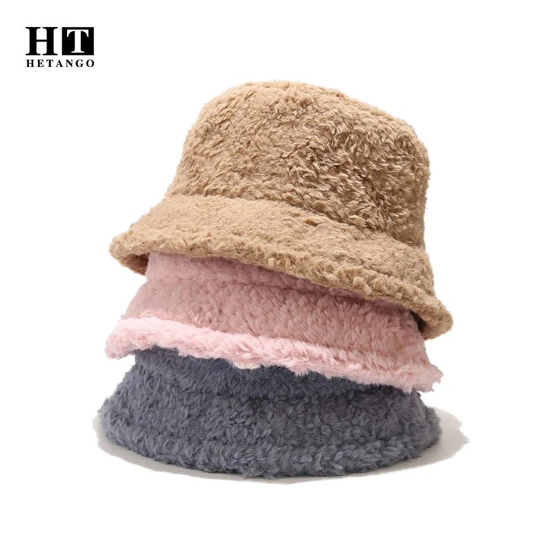 

Autumn Winter New Plus Velvet Women's Fisherman Hat Imitation Alpaca Solid Color Retro Leisure Thick Plush Outdoor Warm Sun Hats