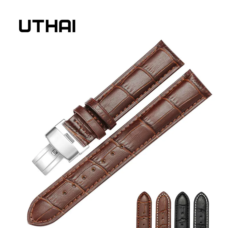 UTHAI B05 18/20/22/24mm Watch Strap Foldable Clasp Wristband Watch Leather Watch Strap  22mm Watch Band Calf Leather  Watchbands