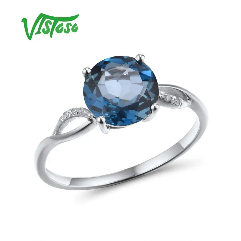 VISTOSO Gold Ring For Women Genuine 14K Gold Ring Sparkling Diamond London Blue Topaz Garnet Wedding Anniversary Fine Jewelry