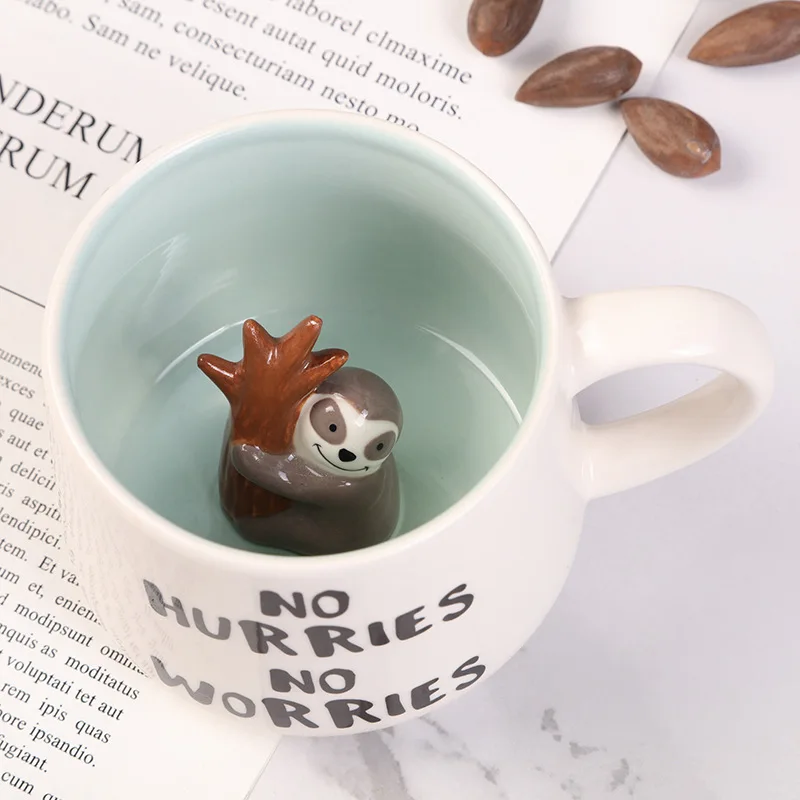 Cartoon Ceramic Cups Creative 350ml Mug with Cute Animal Plant Coffee Milk Tea Breakfast Cup Double Color Novelty Gift Drinkware