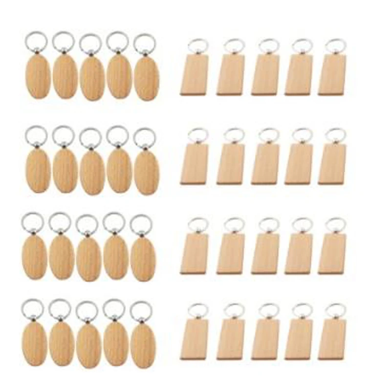 

40 Pcs Blank Wooden Key Chain DIY Wood Keychains Key Tags Gifts,20 Pcs Oval & 20 Pcs Square