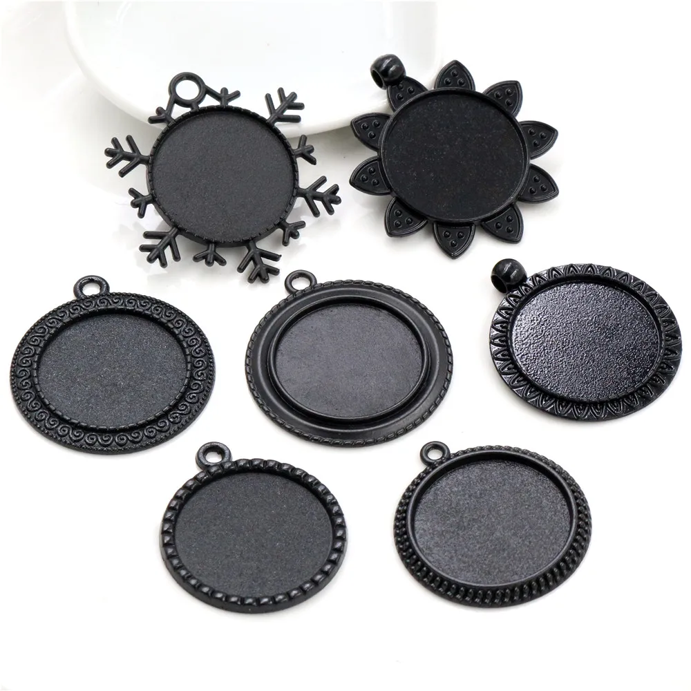 

5pcs 25mm Inner Size Black plated 7 Style Cabochon Base Setting Charms Pendant