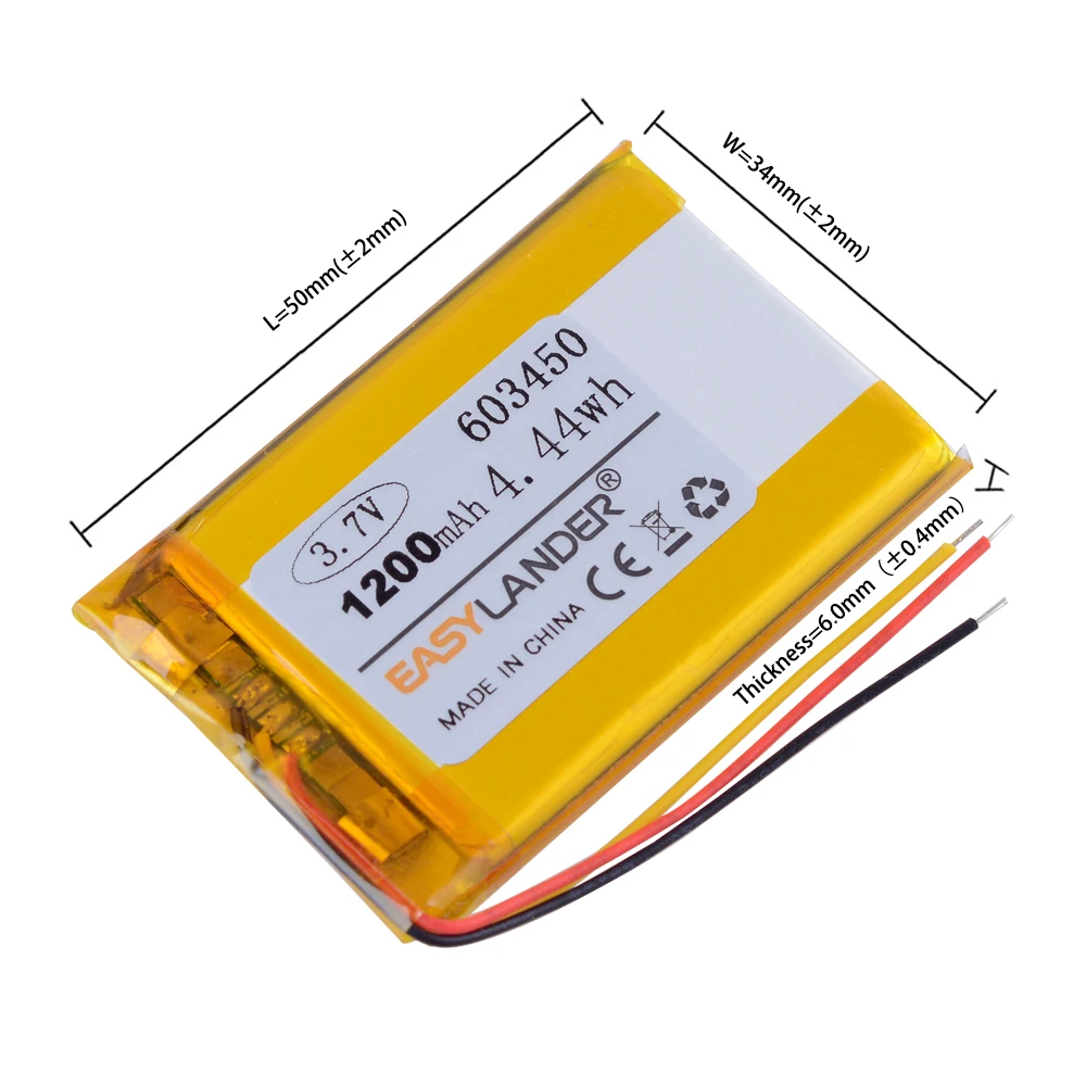 3wires 3.7V 1200mAh 603450 Rechargeable Lithium Li-ion Polymer Battery Replacement For Jabra Solemate Mini headset DVR GPS MP3