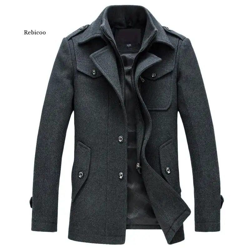 

Mens Overcoat Winter Wool Coat Slim Fit Jackets Fashion Outerwear Warm Man Casual Jacket Overcoat Pea Coat M-5Xl