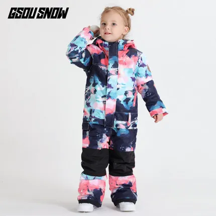 GSOU SNOW-traje de esquí de una pieza para niña, ropa de esquí con capucha, ropa deportiva de invierno, impermeable, a prueba de viento