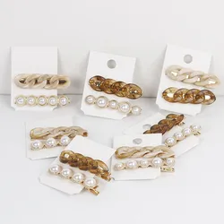 2Pcs/Set Korea Fashion Imitation Pearl Hairpins Women Vintage Acrylic Chain Hair Clips For Girls Hair Accessories Gifts Jewelry