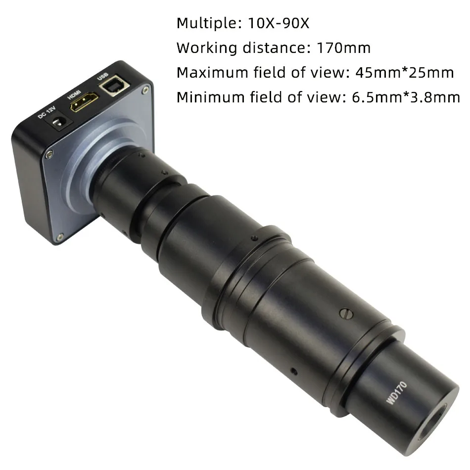 Full HD 48MP 60FPS 1080P 2K Industry Electronic Video Microscope Camera HDMI USB Magnifier+10-300X Full Focus Zoom C-Mount Lens