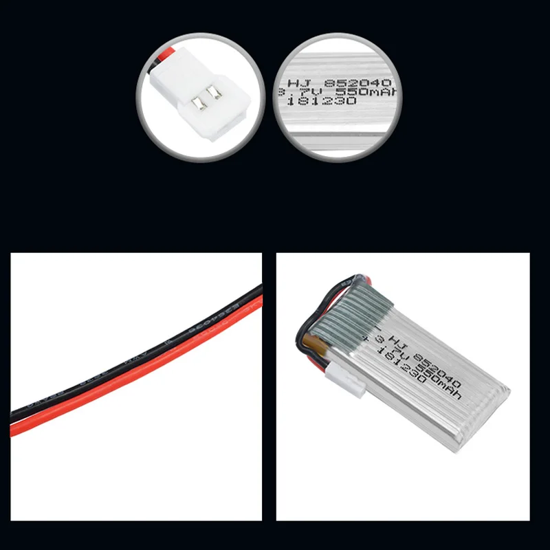 Batterie Lipo avec chargeur USB pour importateur quadricoptère RC, 3.7V, 550mAh, JXD 523, 523W, H43WH, 852040, 4 pièces