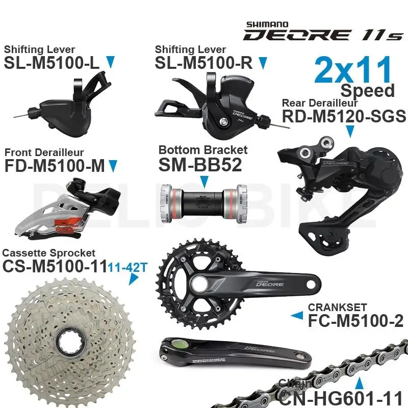 SHIMANO DEORE M5100 2x11 Speed Groupset Shifters Front/Rear Derailleur Crankset Cassette Chain and Bottom Bracket original