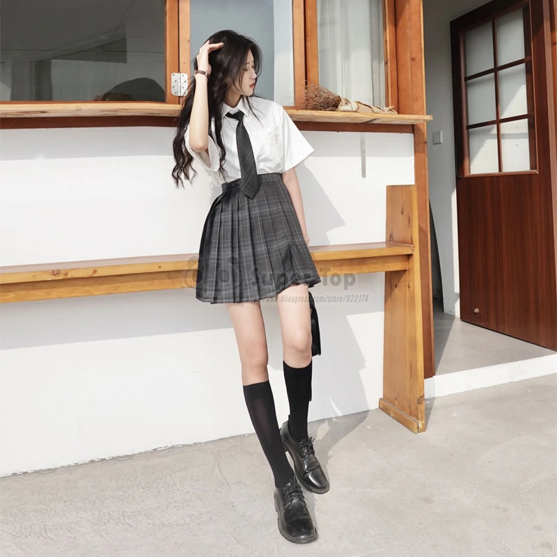 Gray JK Uniform Original Genuine Suit New College Style Japanese Sailor Suit Short Pleated Skirt Two-piece Female Girls Summer