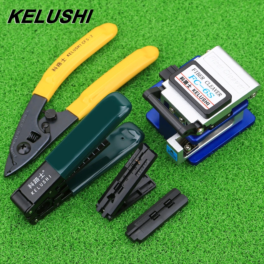 KELUSHI FC-6S Cleaver and Double Hole CFS-2 Fiber Pliers Optical Cable Stripping Tools Set Kits