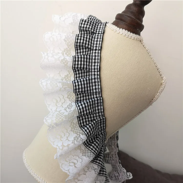 8CM Wide Double-layer Plaid Lace Fake Collar Doll Skirt Dress Beautifully Decorated Lace Accessories Straightening Amount