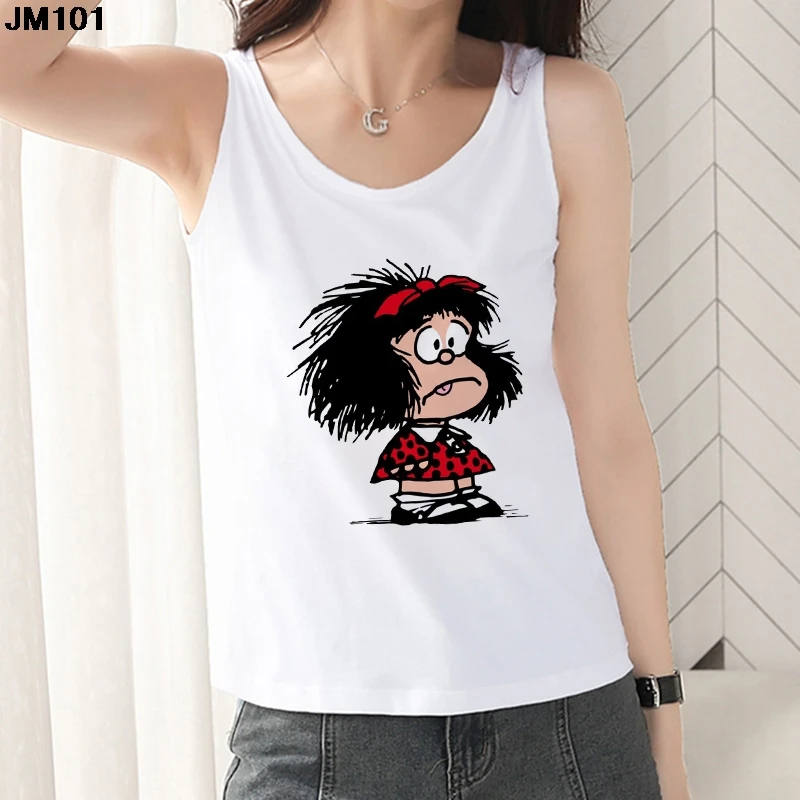 

New Summer Harajuku Sleeveless Camisole Tank Tops Vest Mafalda Print Casual Loose Female Clothing Tshirt 90s Women Sexy Tops Tee