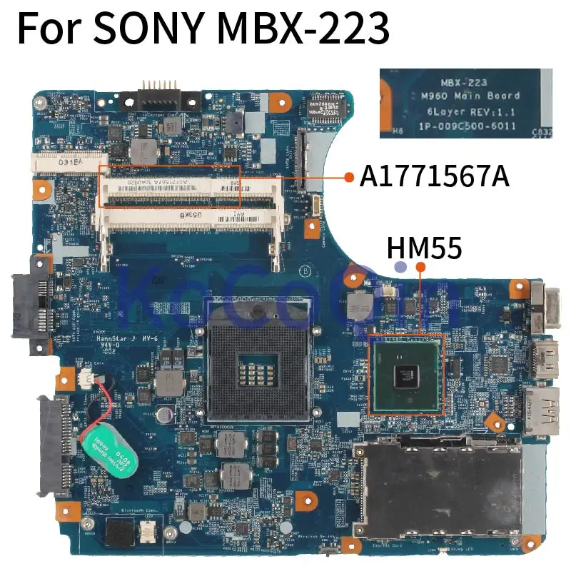 

For SONY MBX-223 M960 Laptop Motherboard 1P-009C500-6011 A1771567A HM55 Notebook Mainboard