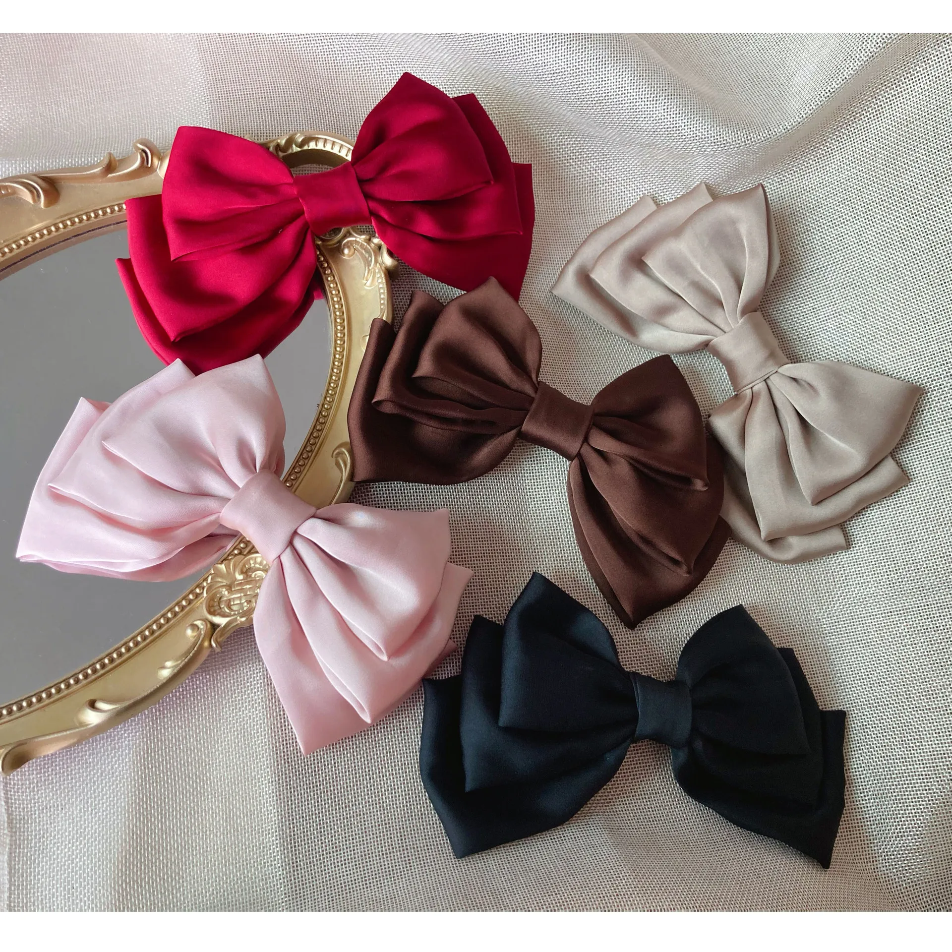 Mode 3 Gelaagde Big Bow Haar Clip Zoete Satijn Chiffon Strik Baret Vintage Stijl Elegante Haar Grip Haarspeld Voor Vrouwen meisjes