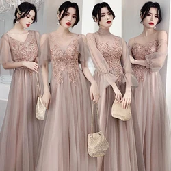 Bridesmaid Dresses Shining Sequin Appliques Women Wedding Party Dress V-Neck Half Sleeve Formal Long Gowns Elegant Vestidos R082