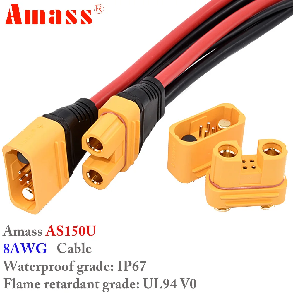 Amass AS150U 70A Copper Plated Male/Female Plug Connector Resistance Adapter Cable 35CM 55CM For RC Racing FPV Drone Model Parts