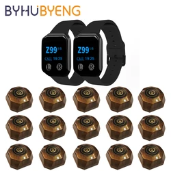 BYHUBYENG Watch Receiver with Wooden Color Call Button Transmitters Wireless Calling System for Restaurant Cafe Hookah Bar