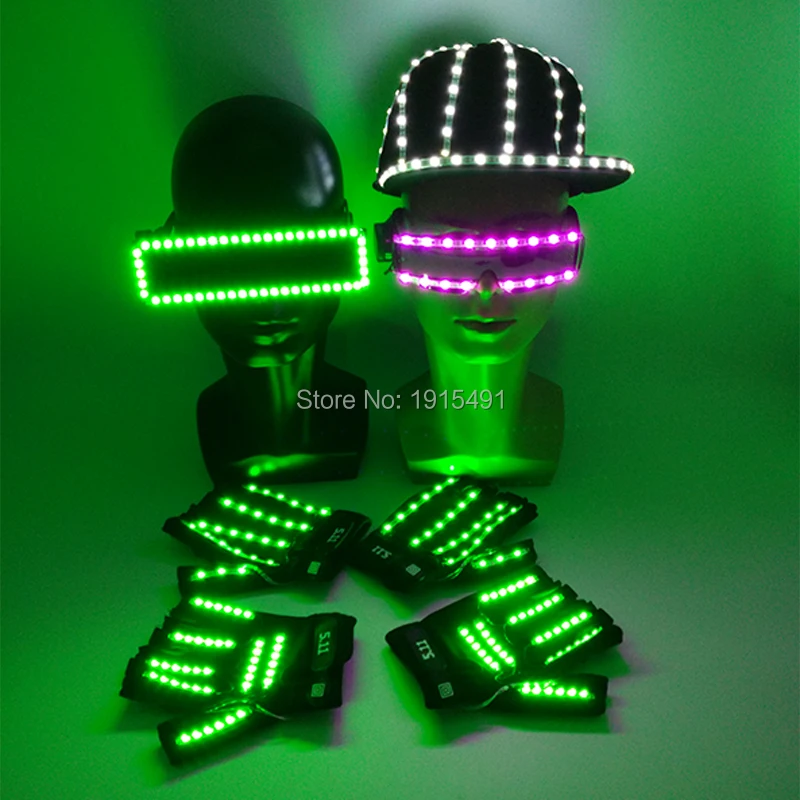 

New Arrival LED glow Cap gloves and LED sunglasses with Flashing function glow props good for Nightclub, ball show, bar show