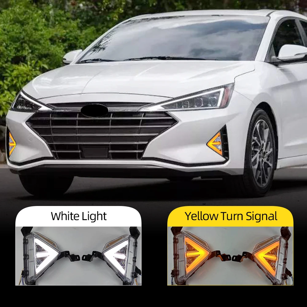 CSCSNL 1 Set LED fog lamp for Hyundai Elantra 2019 2020 DRL Daytime Running Lights with Yellow Turn signal light Foglight