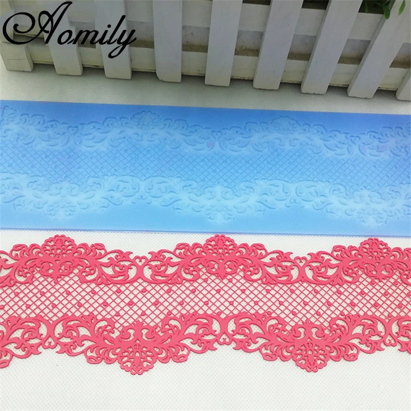 Aomily 30x10cm Wedding Cake Silicone Beautiful Flower Lace Fondant Mold Mousse Sugar craft Icing Mat Pad Pastry Cake Baking Tool