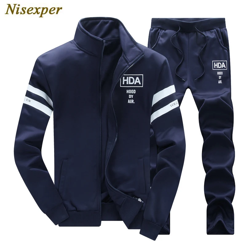 Hot Selling Autumn Casual Mens Tracksuit Set Zipper Men Sets Print Pleated Workout Hoodies Sweatshirt+Pants Suit Asian Size 4XL