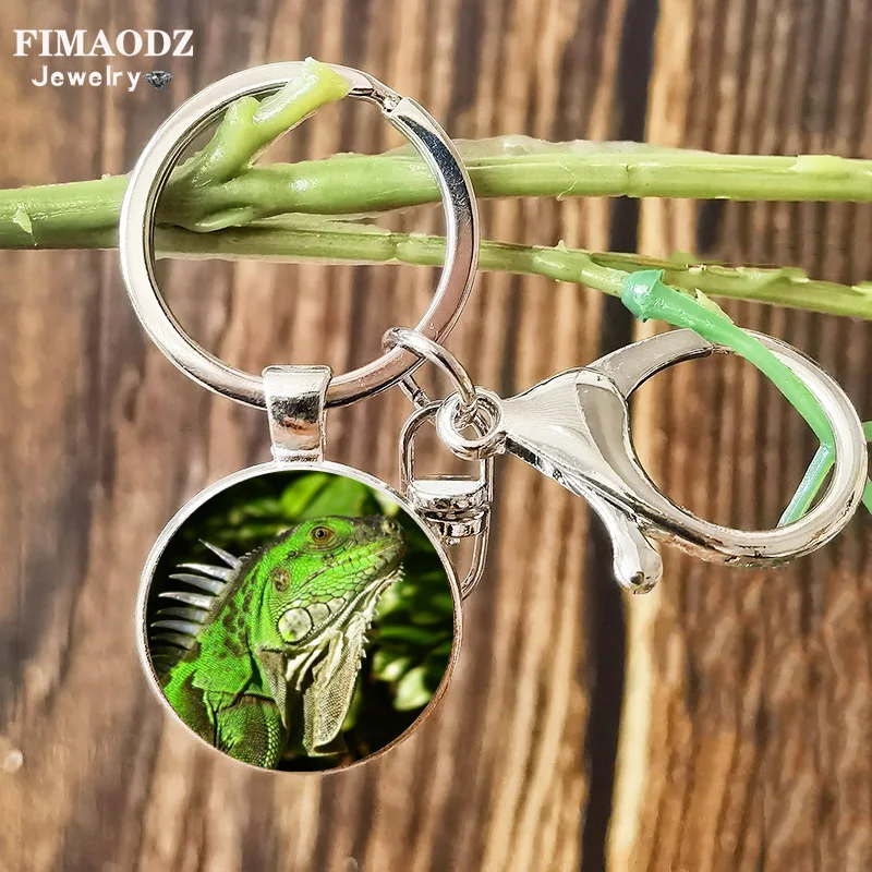 FIMAODZ-llavero de cristal de lagarto verde, Iguana, leopardo, Gecko, Maned, León, lagarto, camaleón, langosta, llavero, anillo para amigos