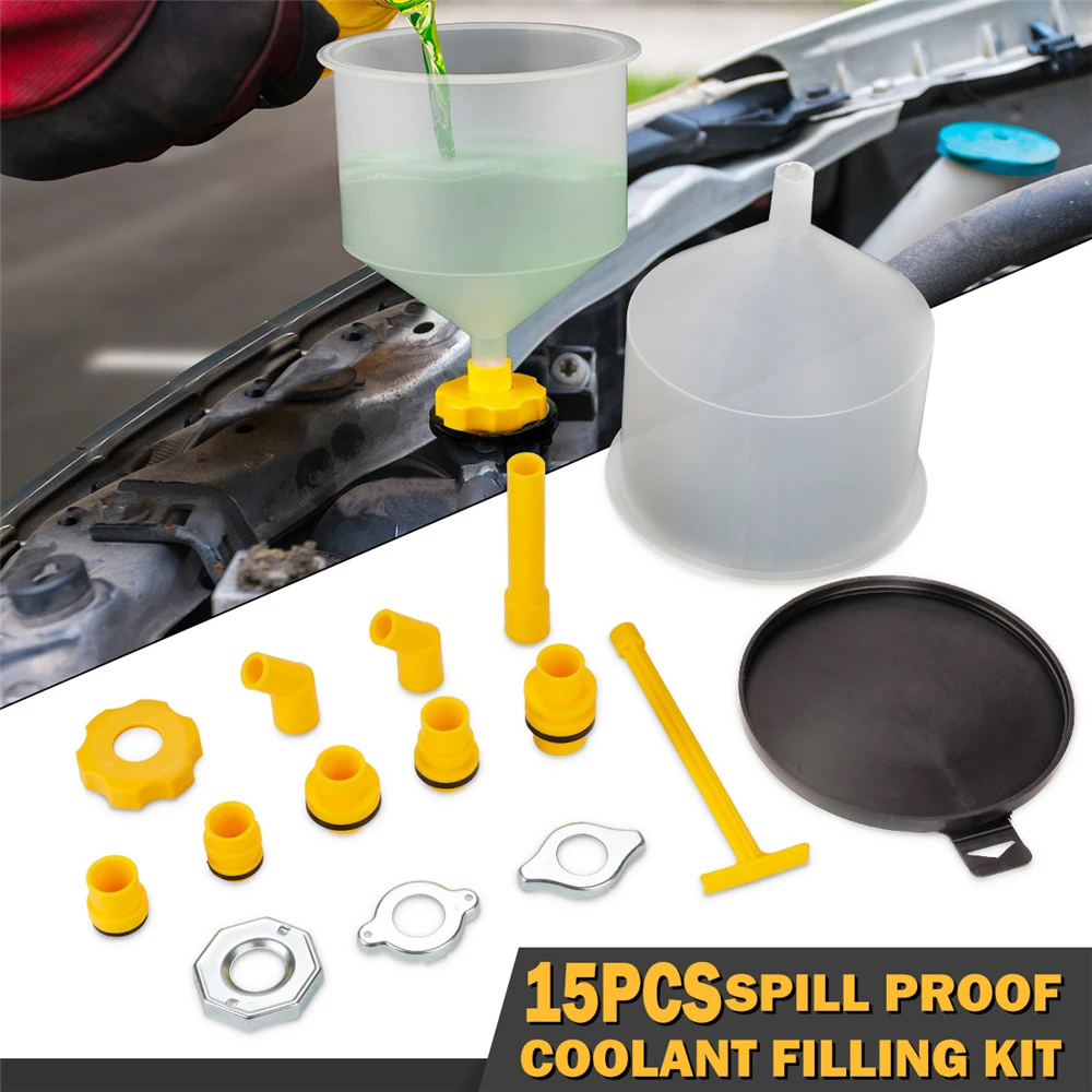 15PCS Auto Kühler Kühlmittel Füllung Trichter Kit Spill Proof Kühlsystem Werkzeug