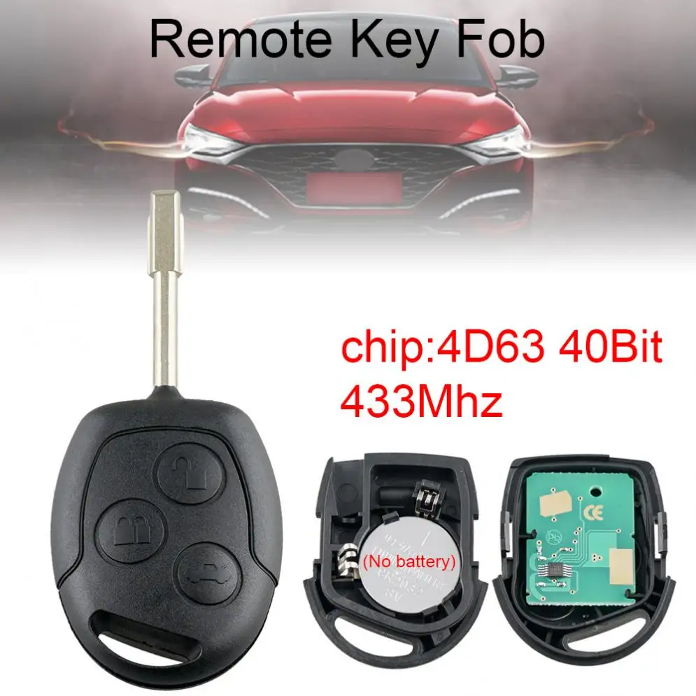 433Mhz 3 Buttons Car Remote Key with 4D63 40Bit Chip and FO21 Blade Fit for Ford Fusion Focus Mondeo Fiesta Galaxy