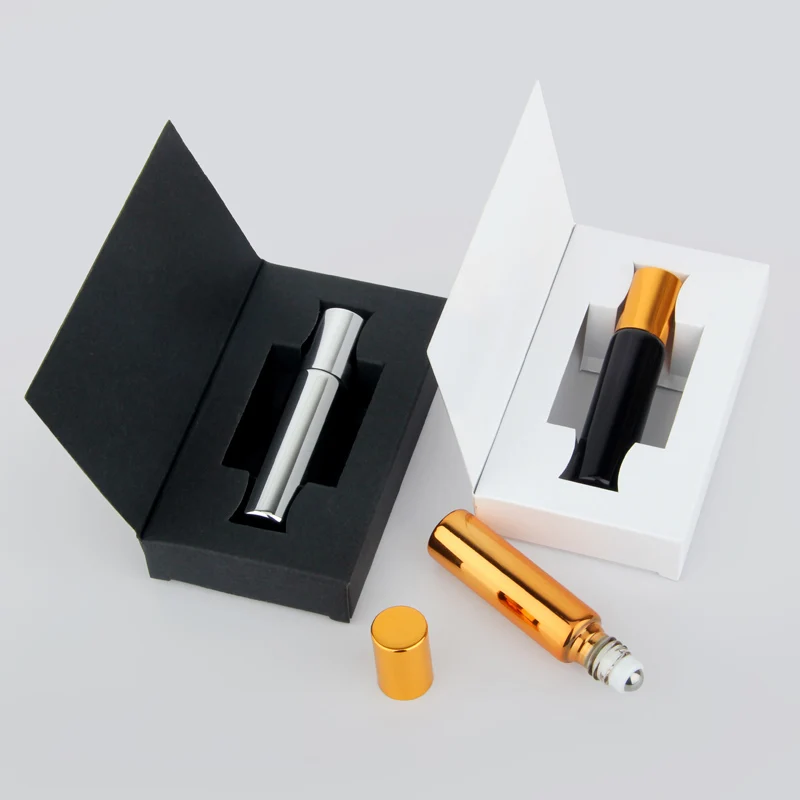 50 Pcs/Lot 10ml Packing Box Essential Oil Bottle Stainless Steel Roller Ball Bottle Perfume Glass Bottle Travel Cosmetic