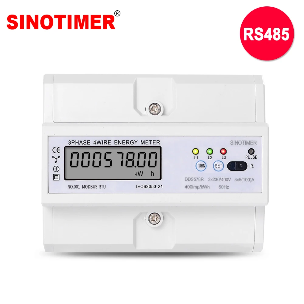 RS485 Modbus Rtu DIN Rail 3 Phase 4 Wire LCD Digital Wattmeter Electronic Power Consumption Energy Meter 5-100A 380V AC 50Hz