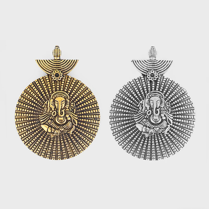 2pcs Mix Color Charms Movable Circle Open Swirl Bohemia Flower Ganesha Pattern Lucky Large Huge Pendant Necklace Making Findings