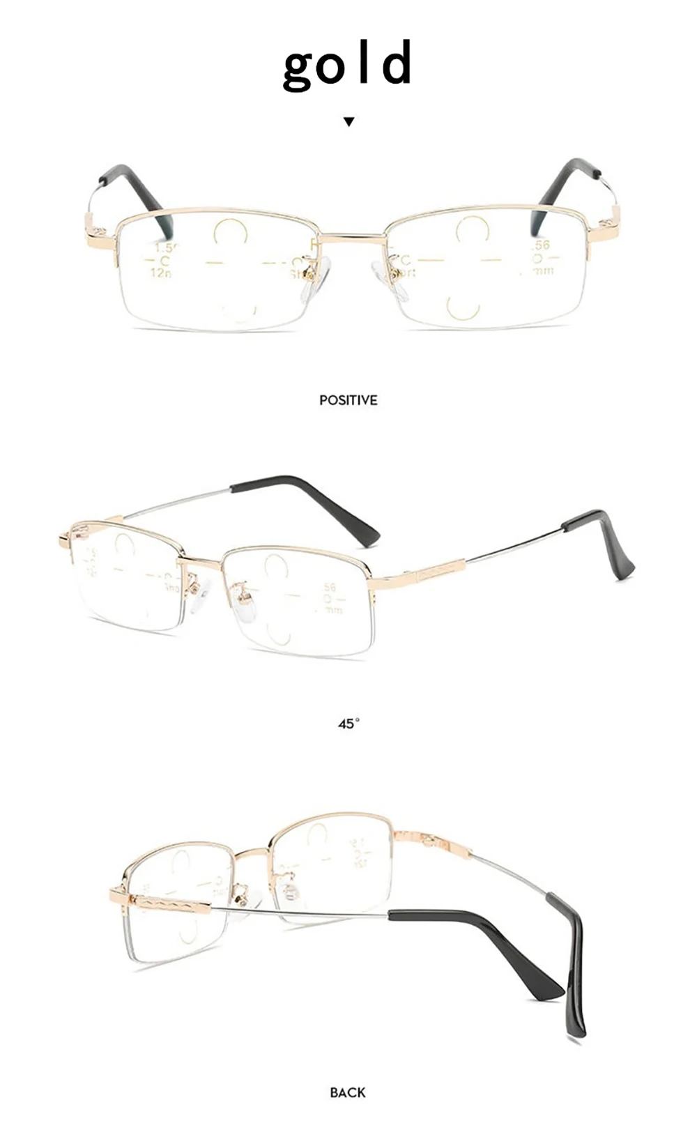 Mai Blume Titan Legierung Multifokale Lesebrille Progressive Halb Rahmen Brillen Anti-Blau Glas Rahmen Männer +4 – Detail 6