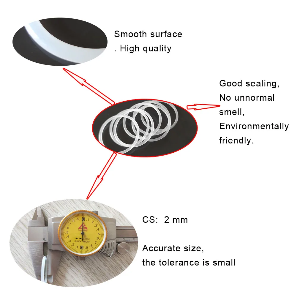 10pcs Silicone Rubber Seal O-Ring Thickness CS 2mm Outer Diameter OD 5/5.5/6/7/8/9/10/11/12/13/14/15/16/17/18/19/20mm VMQ Gasket