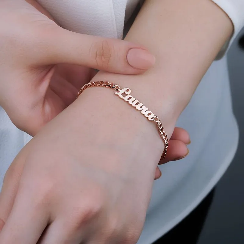 Personalized Jewelry Women Men Rose Gold Name Bracelet Curb Chain Name Bracelet Stainless Steel Pulseras Mujer Friendship Gift