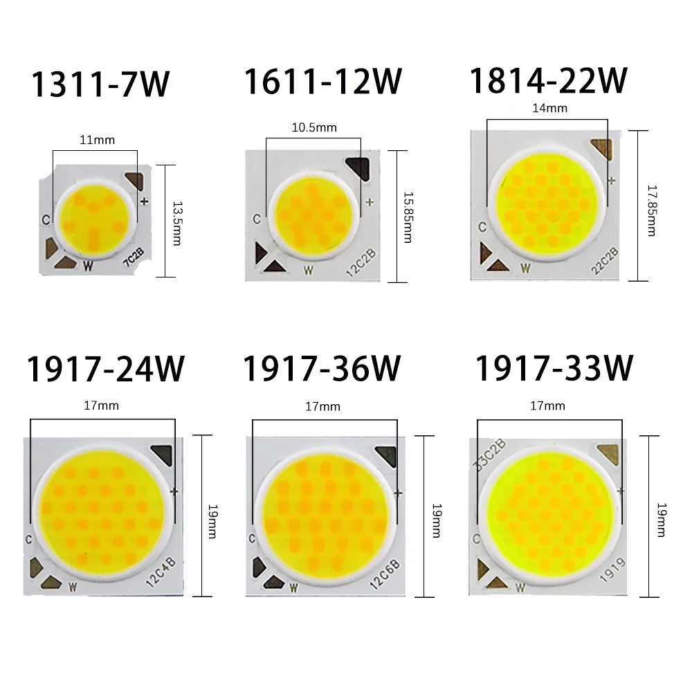 ZHMZH 10pcs/lot Dual Color Temperature Cob Lamp Beads 7w 12w 24w 36w Adjustment RA80 1311 1917 COB Light Source For Downlight