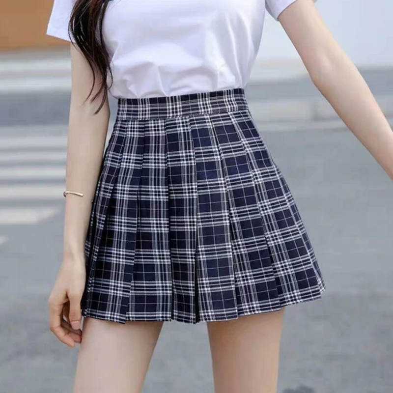 Zoki Plaid Women Skirts Summer High Waist Pleated Mini Skirt Fashion Casual JK Japan Uniforms A Line Harajuku Dancing Faldas