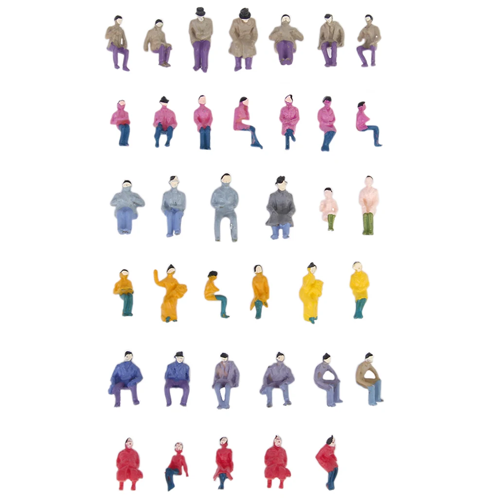 50pcs 1/87 Train Railroad HO Scale People Seated Male And Female Painted Figures