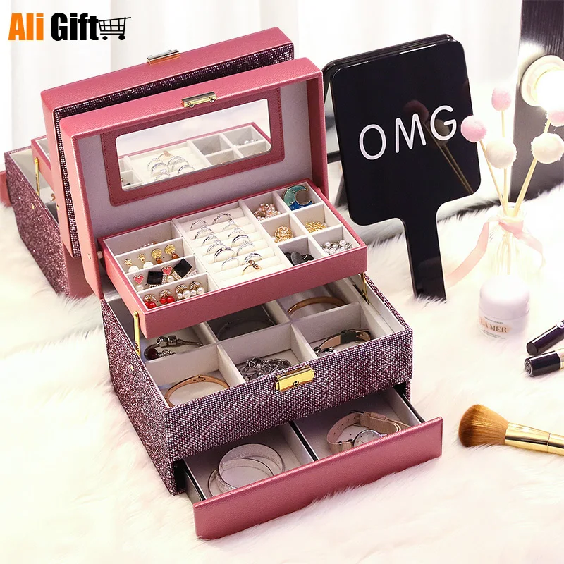 

Jewelry Box Princess European Korea Earrings Necklace Finishing Box Flannel Storage Jewelry Box Jewelry Tray Dressing Case