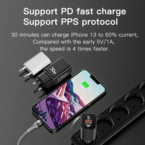 Essager 30W USB Type C Быстрое зарядное устройство QC PD 3.0 для iPhone и Xiaomi — внешний вид товара